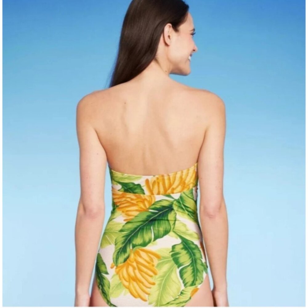 Women's Banana Print Pique Bandeau Full Coverage One Piece Swimsuit Kona Sol S - Picture 7 of 8